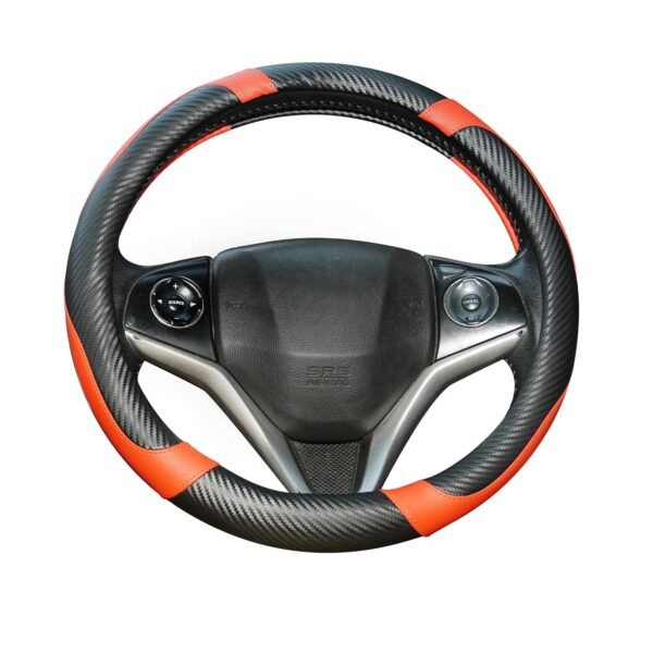 BLACKBIRD Faux Leather Car Steering Wheel Cover Anti Skid Non Slip Steering Wheel Grip Covers for Universal All Cars (Orange) (Medium O-Type, 38cm / 15 inch)