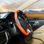 BLACKBIRD Faux Leather Steering Wheel Cover - Anti Skid Grip (Orange, 38cm / 15 inch) - Image 3
