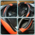 BLACKBIRD Faux Leather Steering Wheel Cover - Anti Skid Grip (Orange, 38cm / 15 inch) - Image 4