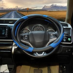 BLACKBIRD Faux Leather Steering Wheel Cover - Anti Skid Grip (Blue, 36cm / 14 inch) - Image 3