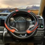 BLACKBIRD Faux Leather Steering Wheel Cover - Anti Skid Grip (Orange, 38cm / 15 inch) - Image 5